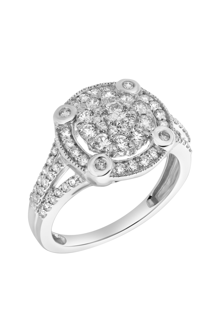 Nebula 14K Gold Round Diamond Studded Halo Cluster Ring - 1cts, Alternate, color, 14K White Gold