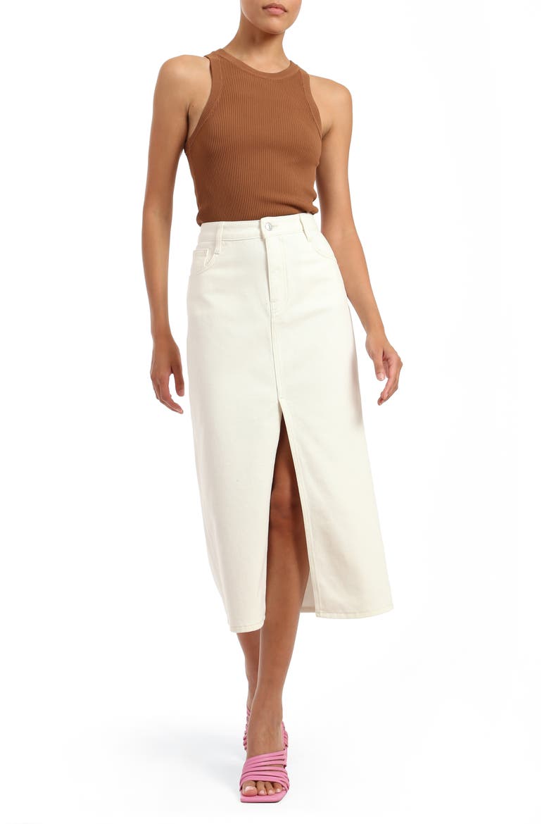 Marin Front Slit Denim Midi Skirt, Alternate, color, OFF WHITE DENIM