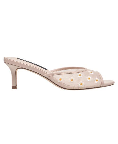 French Connection Nancy Mesh Embroidered Kitten Heel In Nude