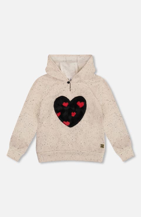 Glittering French Terry Hoodie with Heart Applique (Toddler & Little Kid)