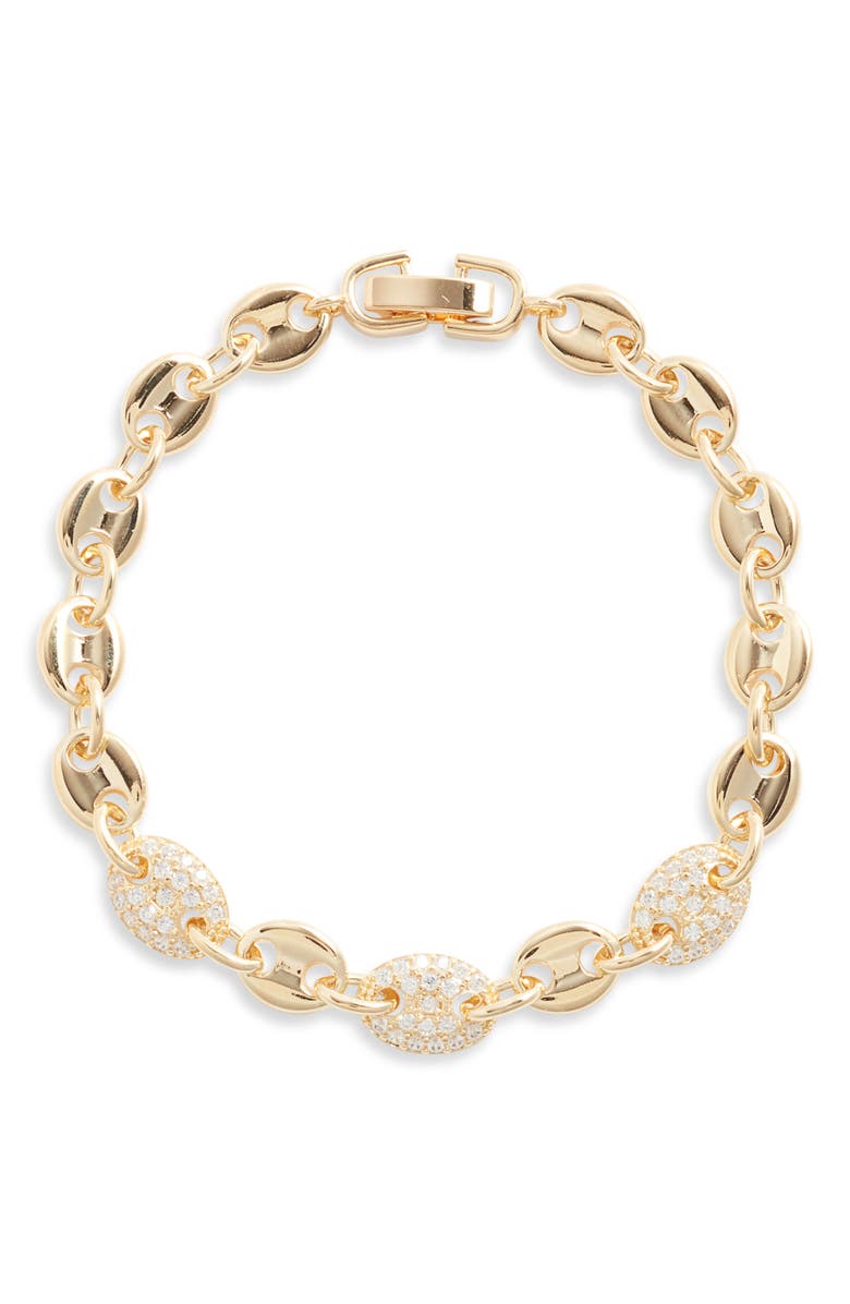 Nordstrom Crystal Mariner Chain Bracelet, Main, color, Clear- Gold