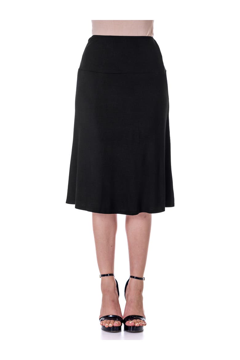 Petite A Line Elastic Waist Knee Length Skirt, Main, color, Black
