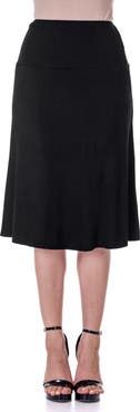 24seven Comfort Apparel Petite A Line Elastic Waist Knee Length Skirt