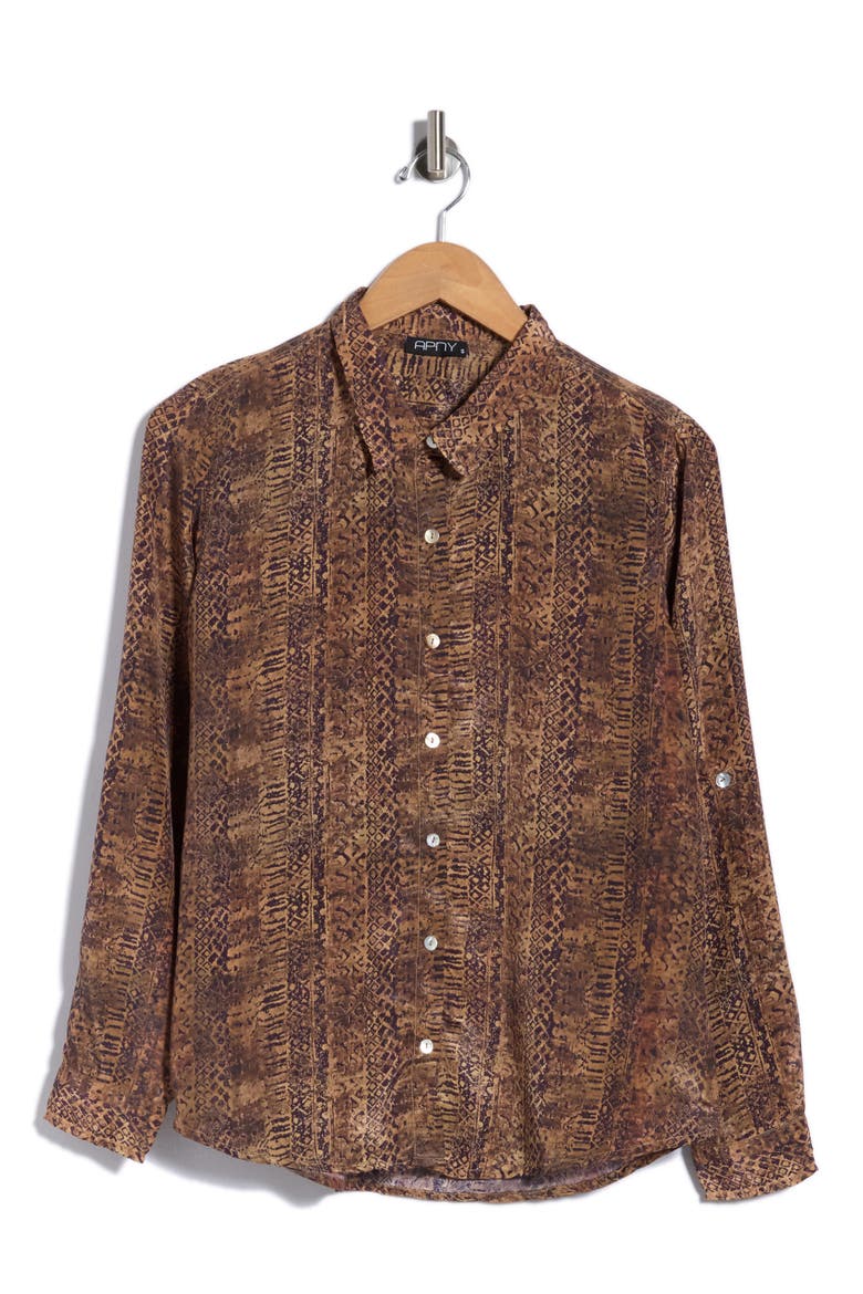 Mixed Print Roll Tab Button Up Shirt, Alternate, color, RUST MULTI