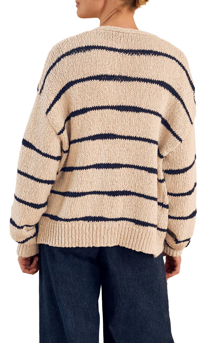 Celtic & Co. Long Sleeve Drop Stitch Cardigan, Alternate, color, Ecru / Navy