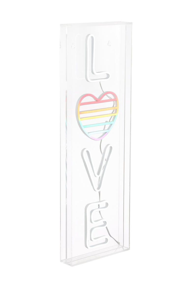 LOVE 8" X 24" Contemporary Glam Acrylic Box USB Operated LED Neon Light, White/Rainbow, Main, color, White/Rainbow
