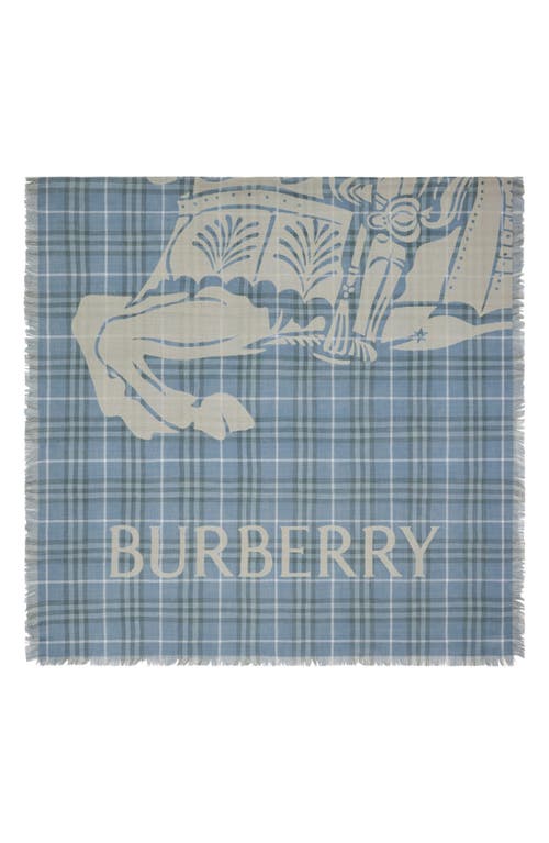 Shop Burberry Equestrian Knight Design Check Wool Scarf In Pewter