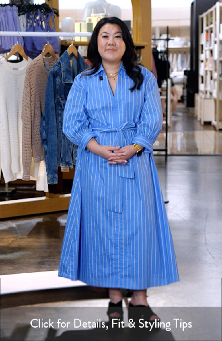 Stripe Blouson Sleeve Cotton Midi Shirtdress, sales video thumbnail