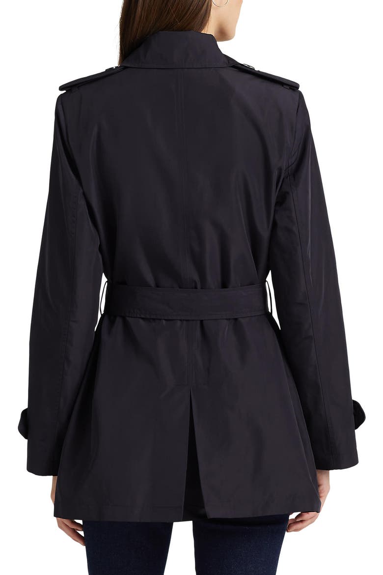 Belted Water Repellent Taffeta Trench Coat, Alternate, color, BLACK