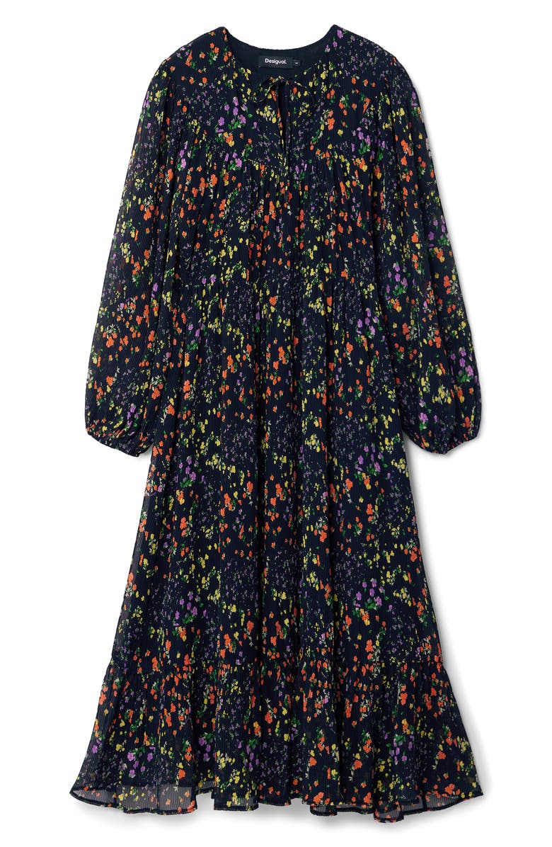 Desigual Kansas City Tie Neck Long Sleeve Dress, Alternate, color, Black