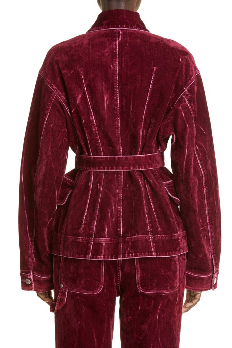 Belted Velvet Denim Jacket, Alternate, color, 5000 AUBERGINE