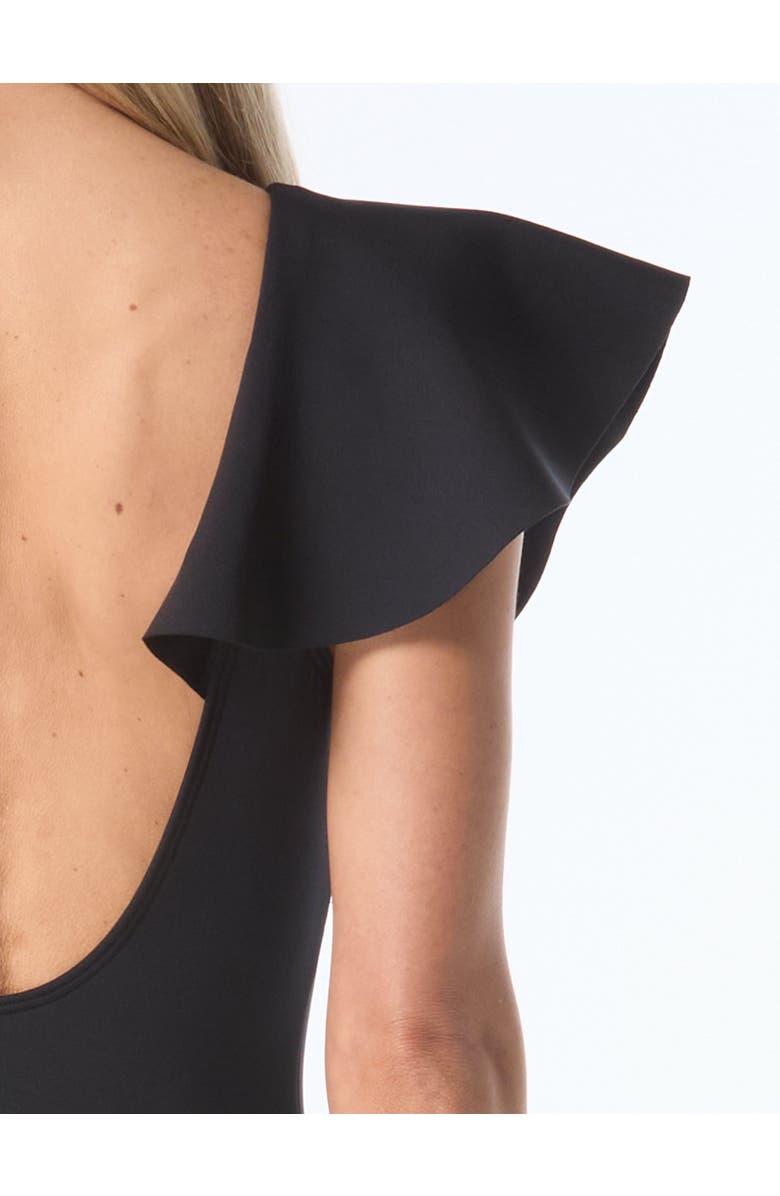 Vince Camuto Ruffle Shoulder One-Piece Swimsuit, Alternate, color, Black