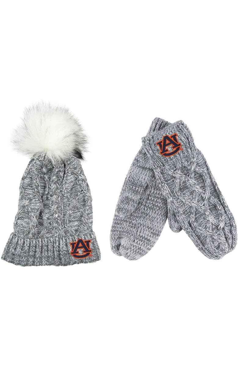 ZOOZATZ Gray Auburn Tigers Cuffed Knit Pom Hat & Mittens Set, Alternate, color, Gray