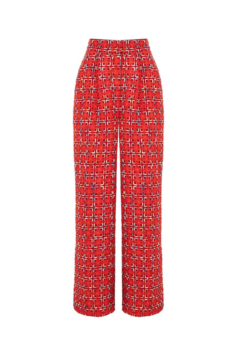 High-Waist Tweed Pants, Alternate, color, Red