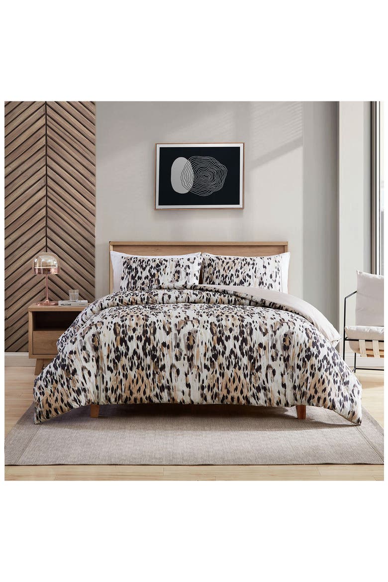 Abstract Leopard Print Cotton Comforter Set, Alternate, color, BROWN