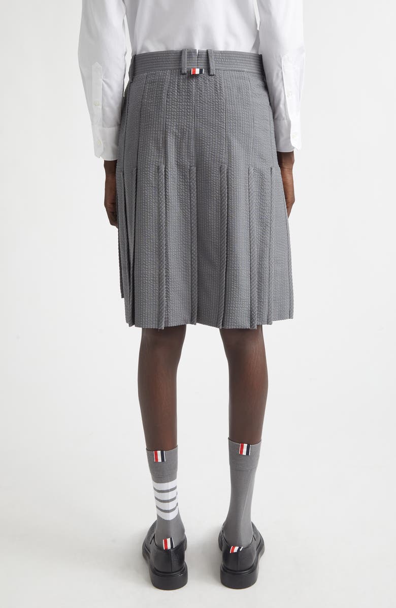 Thom Browne Pleated Low Rise Wool Seersucker Skirt, Alternate, color, Light Grey