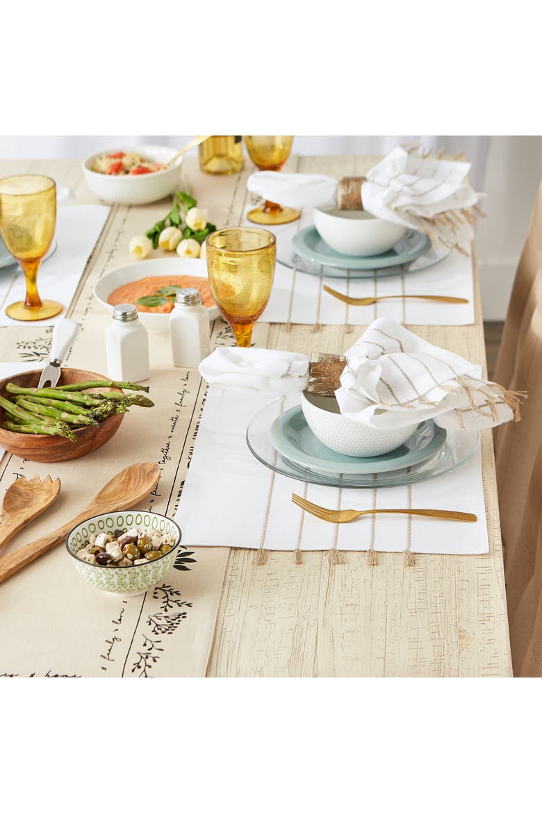 White/Stone Stripe Tassel Placemat Set/4, Alternate, color, White/Stone