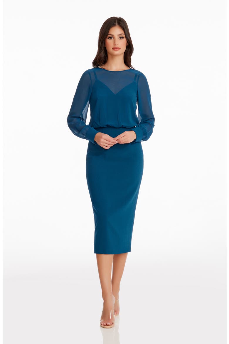 Pilar Mixed Media Long Sleeve Dress, Alternate, color, PEACOCK BLUE