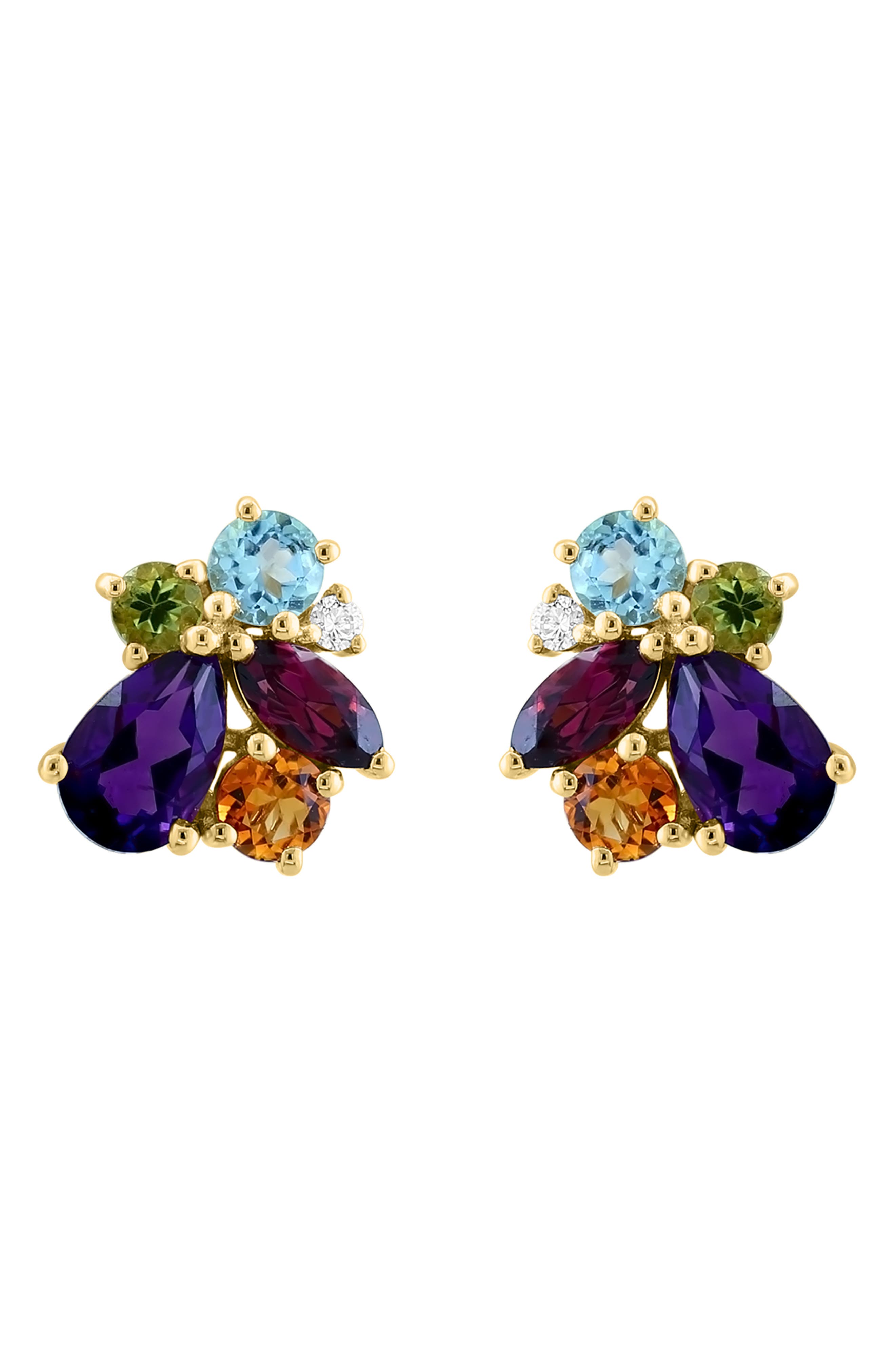 EFFY 14K Gold Diamond & Amethyst Cluster Stud Earrings