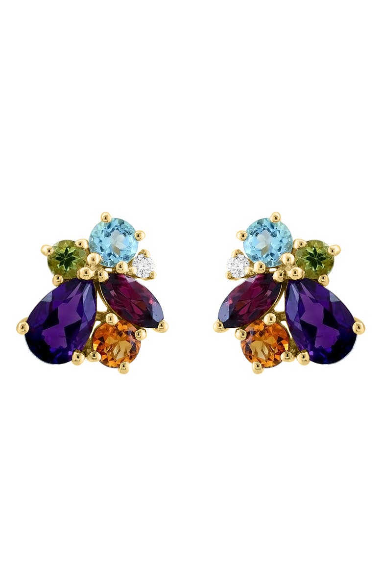 EFFY 14K Gold Diamond & Amethyst Cluster Stud Earrings, Main, color,