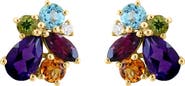 EFFY 14K Gold Diamond & Amethyst Cluster Stud Earrings