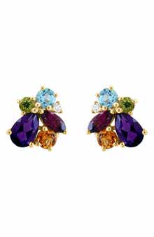 EFFY 14K Gold Diamond & Amethyst Cluster Stud Earrings