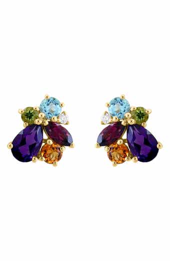EFFY 14K Gold Diamond & Amethyst Cluster Stud Earrings