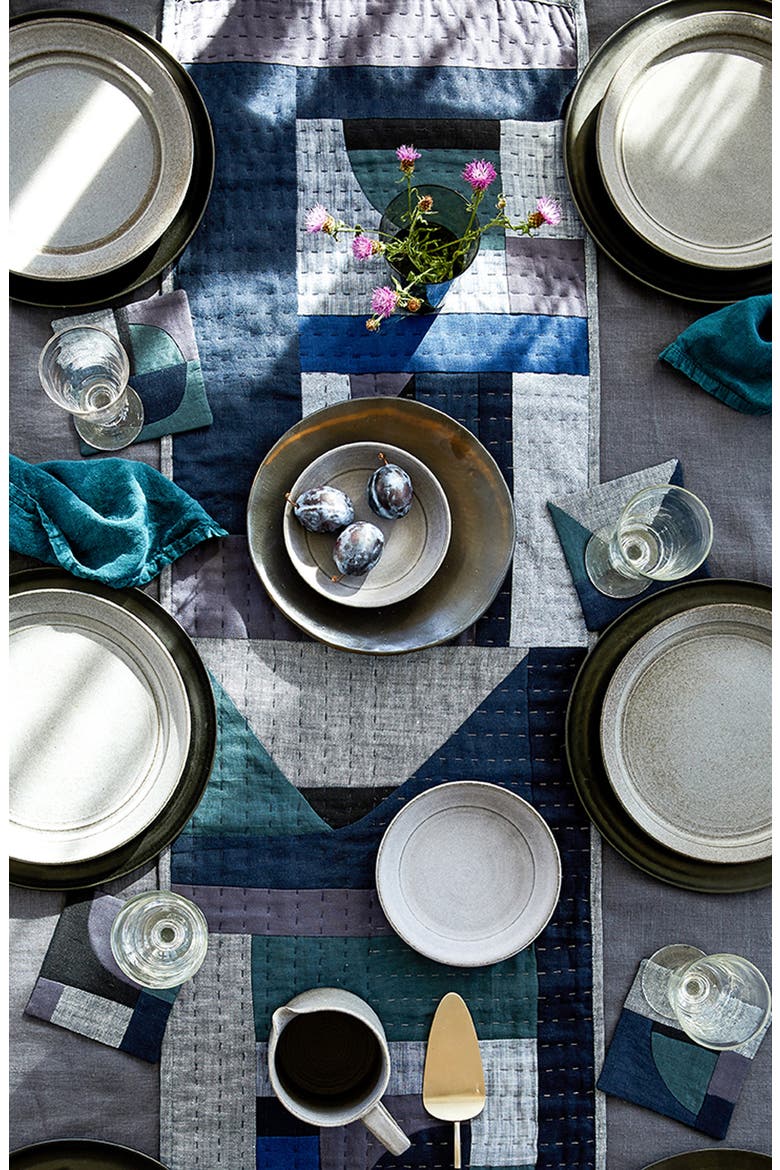 Linen & Cotton Patchwork Placemat, Alternate, color, INDIGO