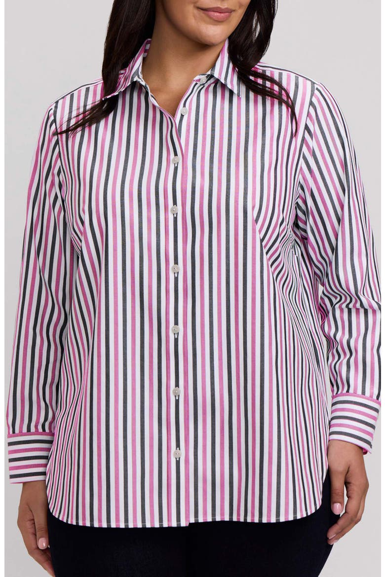 Meghan Stripe Cotton Button-Up Shirt, Main, color, POMEGRANATE RED/ MULTI