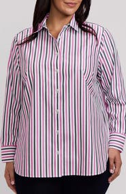 Foxcroft Meghan Stripe Cotton Button-Up Shirt