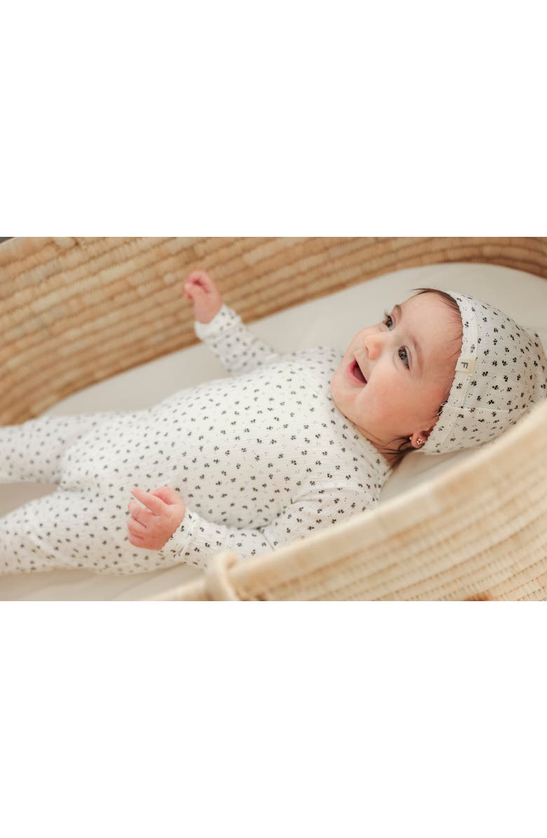 Fragile Crinkle Flower Print Romper with Hat Set, Alternate, color, White/Black