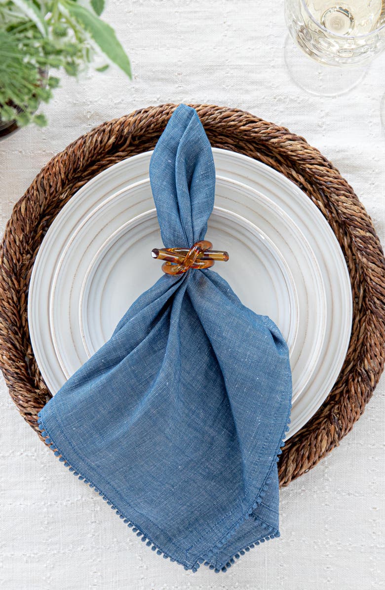 Juliska Berry Trim Set of 4 Cotton & Linen Napkins, Alternate, color, Navy