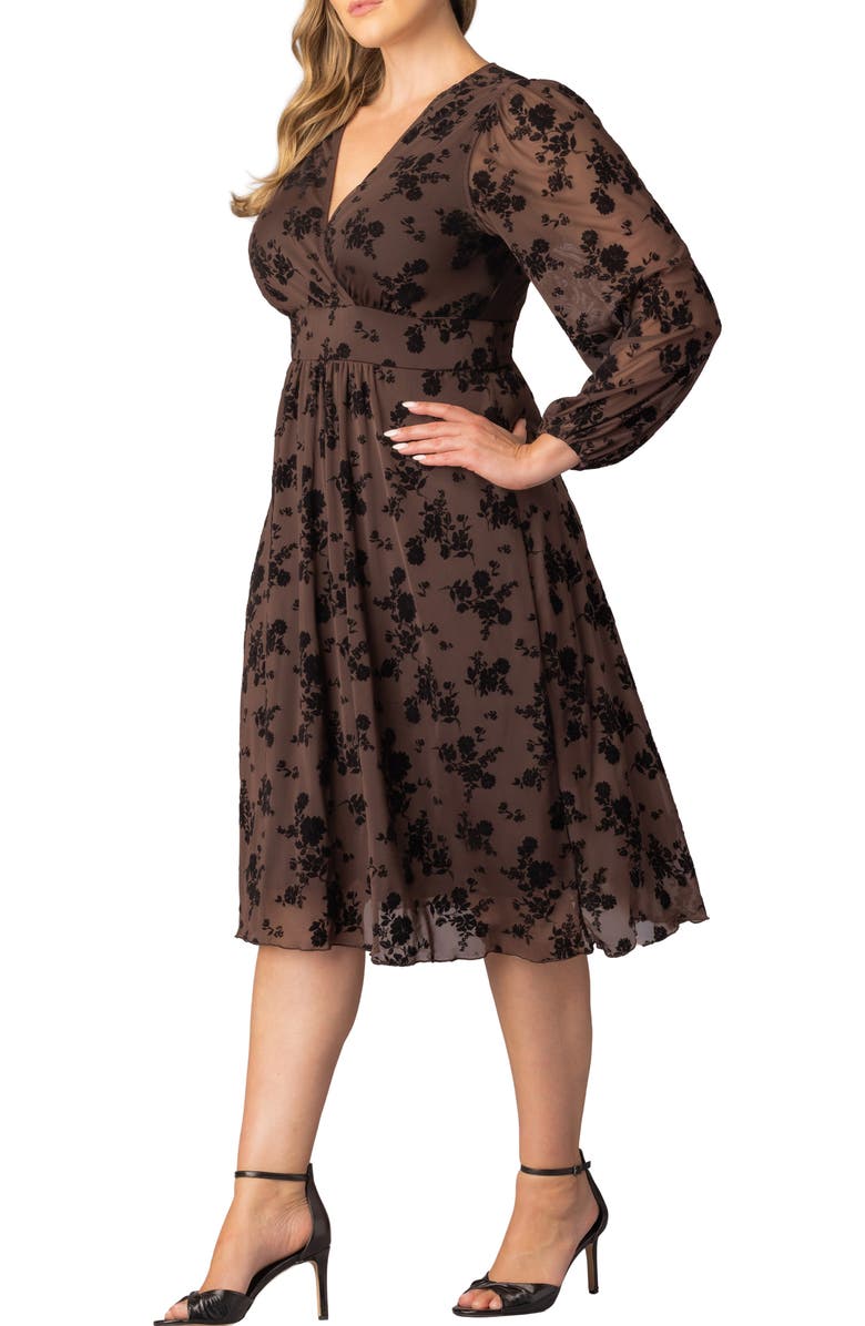 Kiyonna Melanie Floral Mesh Cocktail Dress, Alternate, color, Sable Flocked Florals