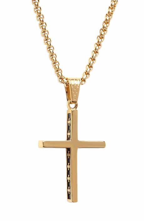 Men's 18k Gold Plated Cross Pendant Necklace