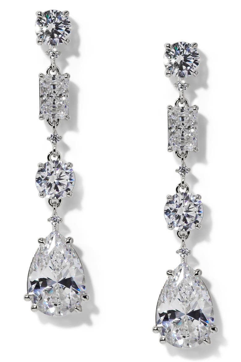 Everleigh Cubic Zirconia Linear Drop Earrings, Main, color, RHODIUM