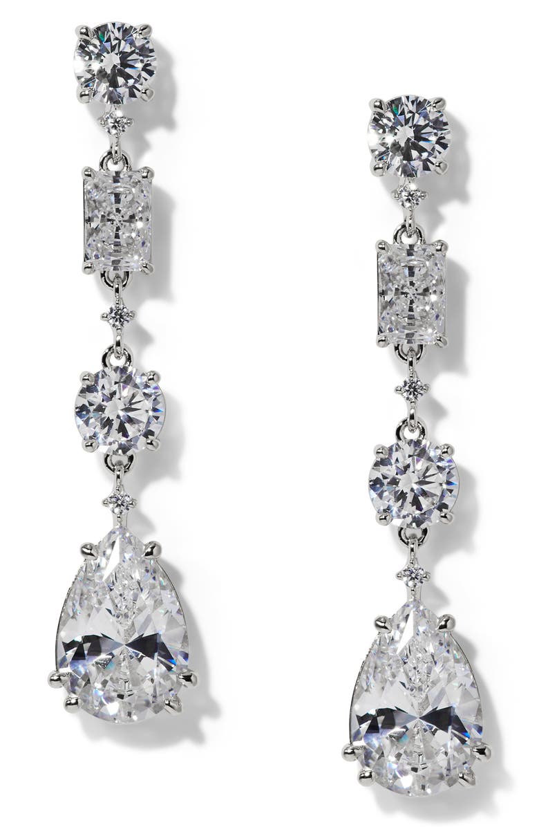 Nadri Everleigh Cubic Zirconia Linear Drop Earrings, Main, color, Rhodium