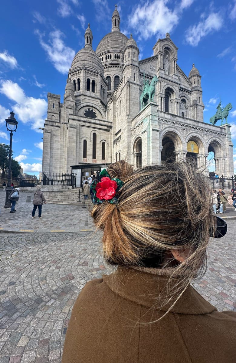 Solar Eclipse Hand Painted Poinsettia Claw Clip, Alternate, color, Red