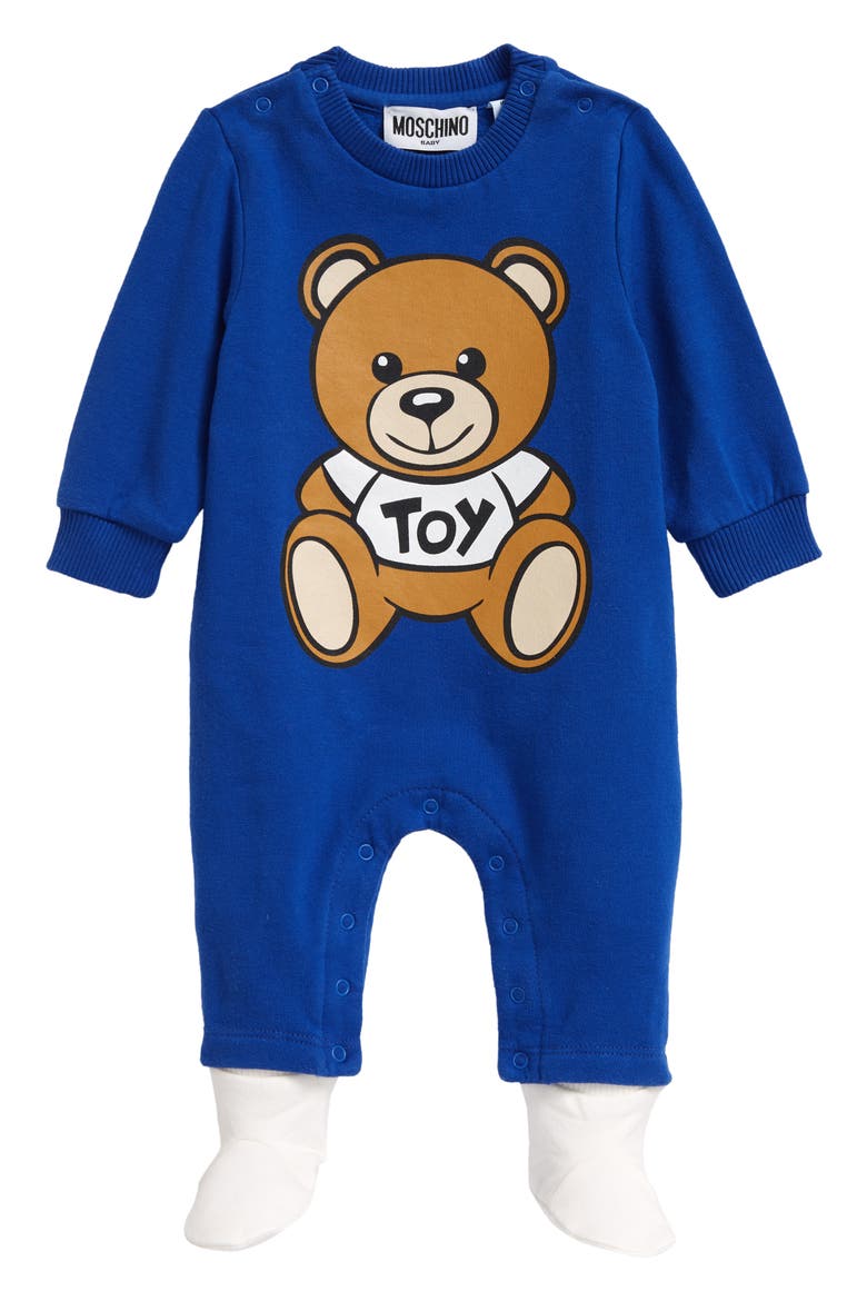 Teddy Bear Romper & Footie Socks Set, Main, color, BLUE