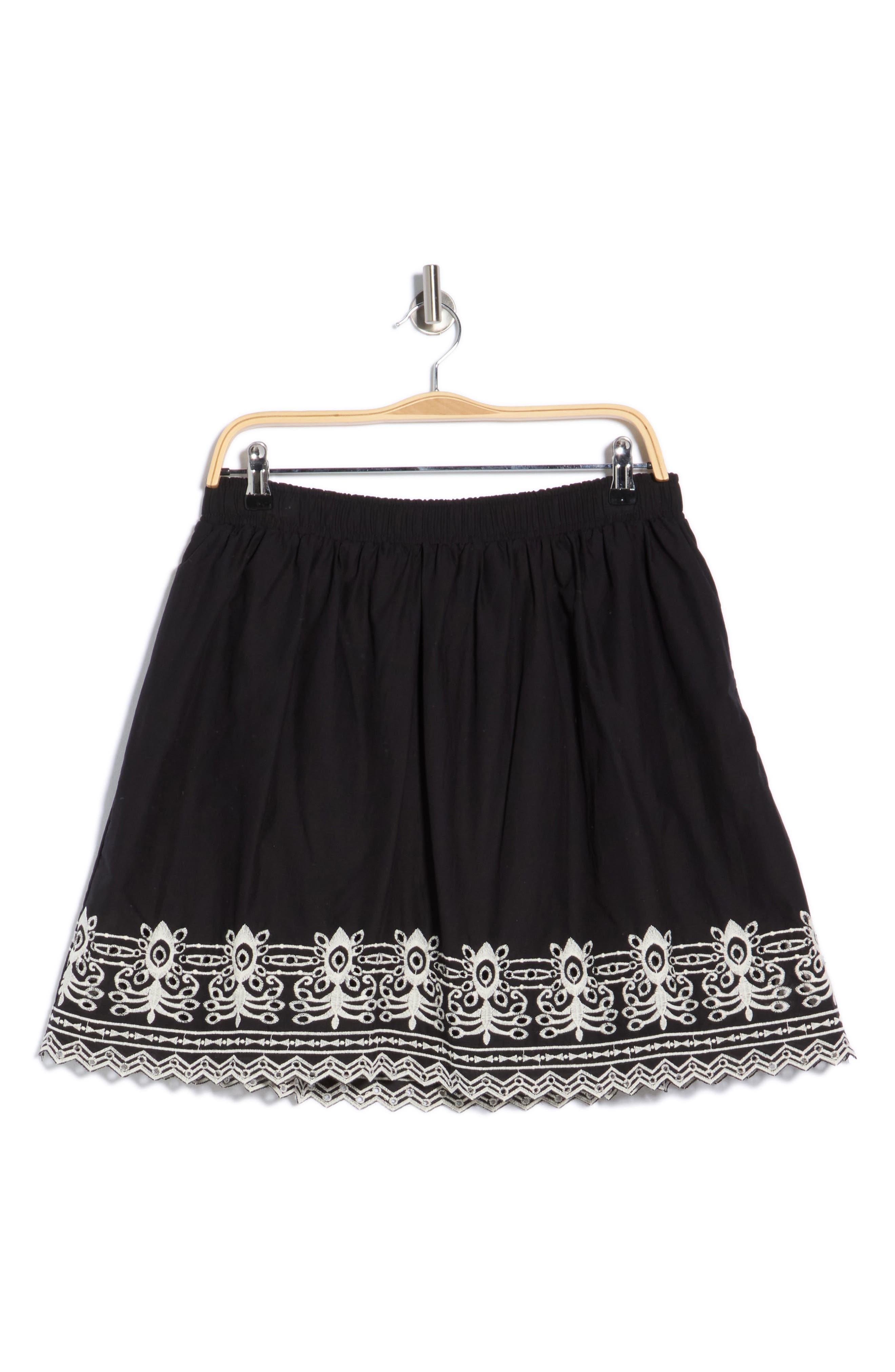MAX STUDIO Embroidered Hem Cotton Pull-On Skirt