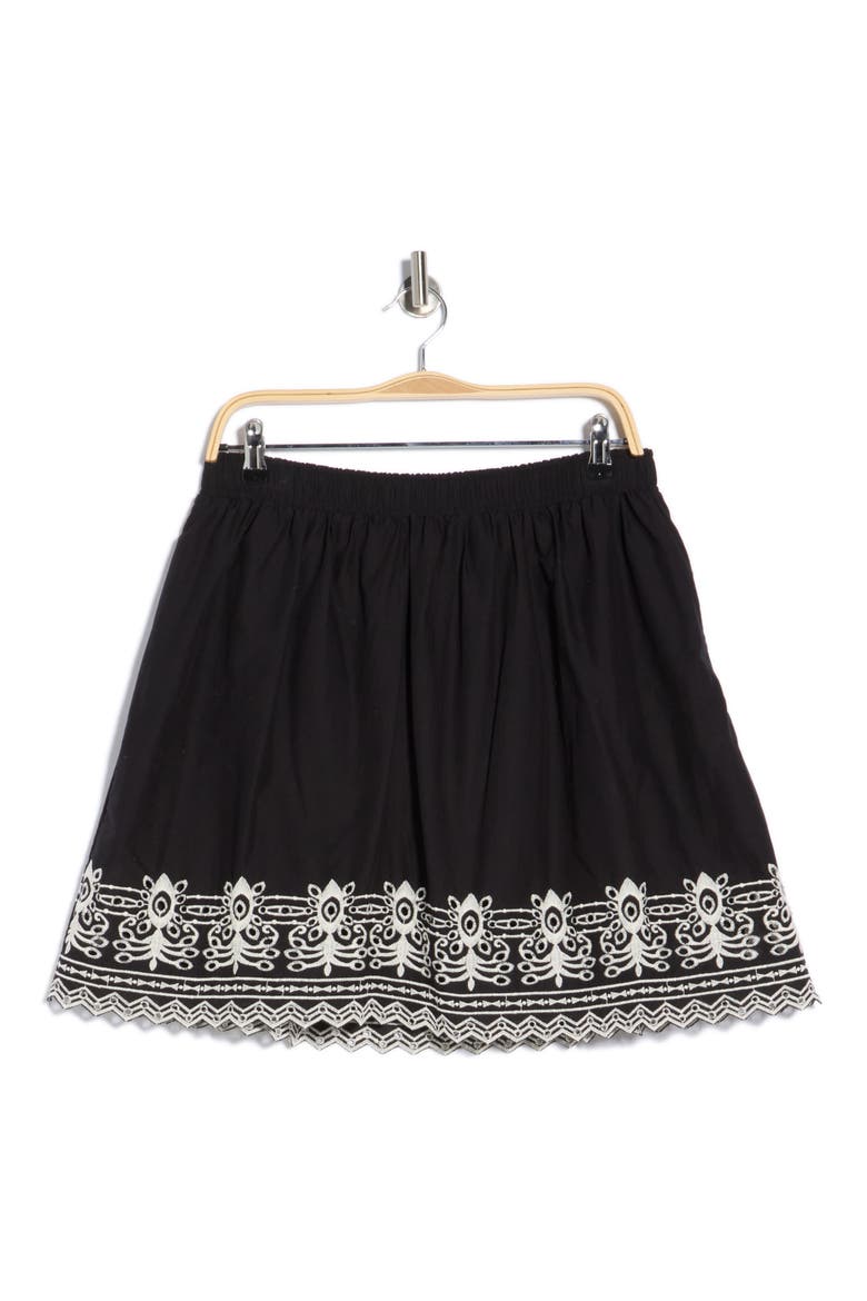 Embroidered Hem Cotton Pull-On Skirt, Main, color, BLACK / ECRU