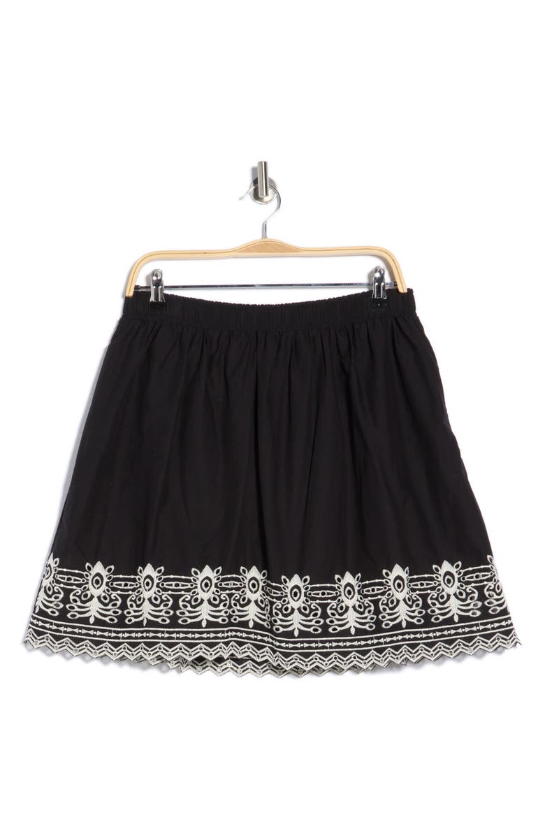 MAX STUDIO Embroidered Hem Cotton Pull-On Skirt, Main, color, Black / Ecru