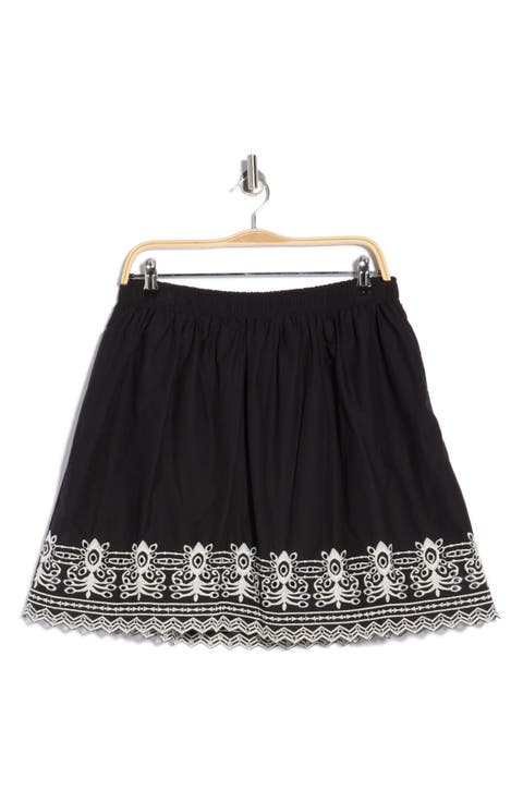 Embroidered Hem Cotton Pull-On Skirt