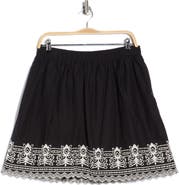 MAX STUDIO Embroidered Hem Cotton Pull-On Skirt