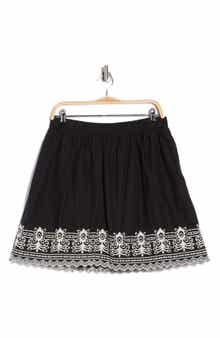 MAX STUDIO Embroidered Hem Cotton Pull-On Skirt