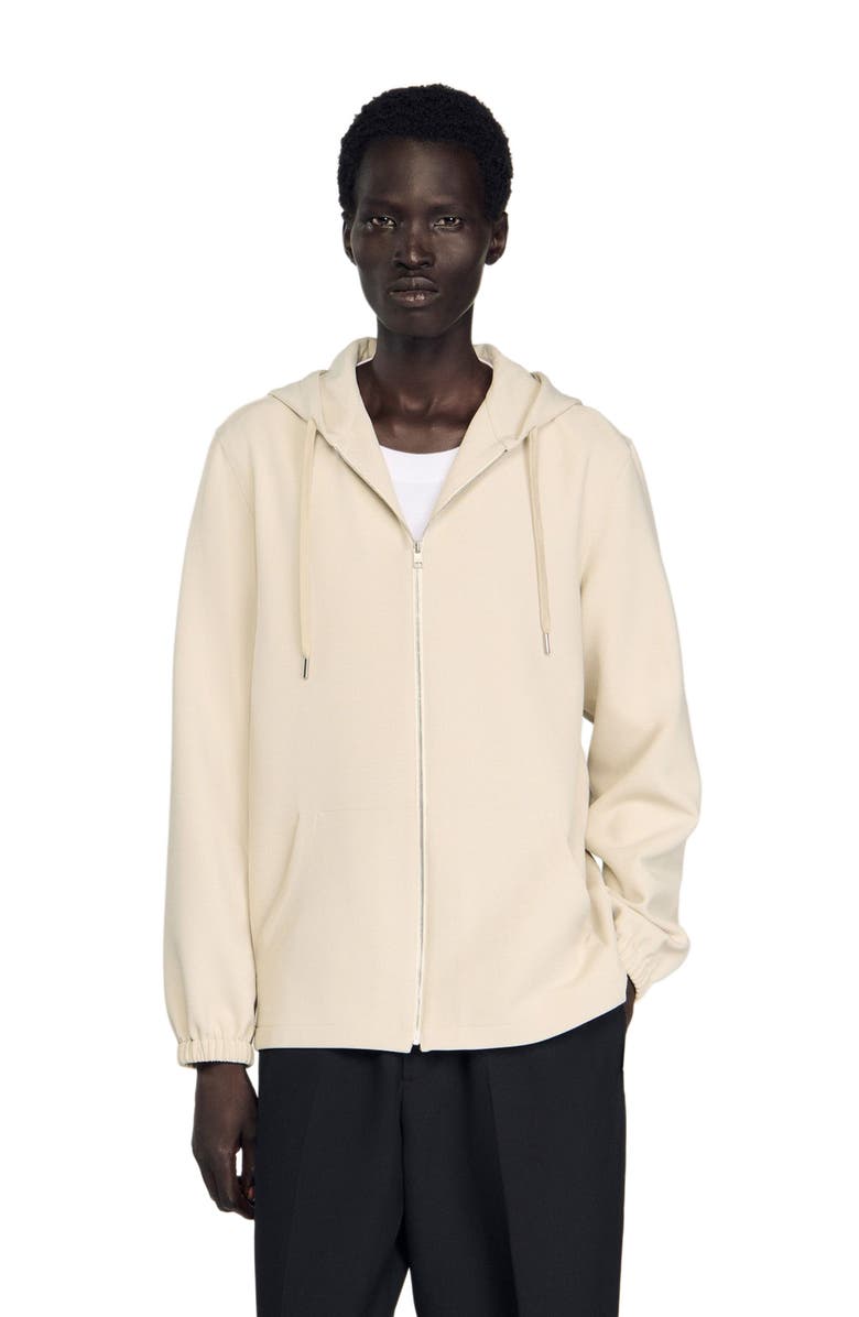SANDRO Hooded shirt jacket, Alternate, color, Putty