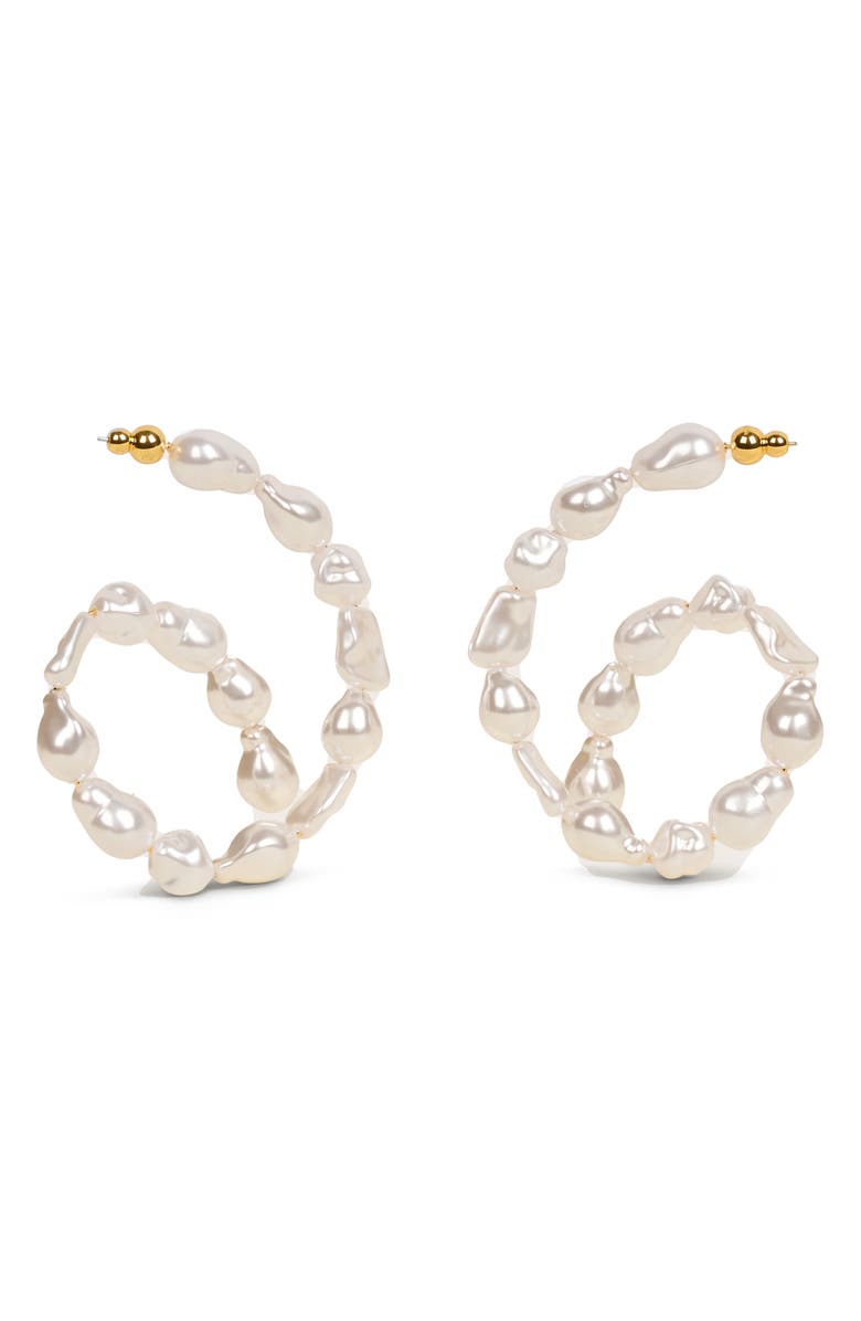 Cult Gaia Kiara Imitation Pearl Drop Earrings, Main, color, Pearl