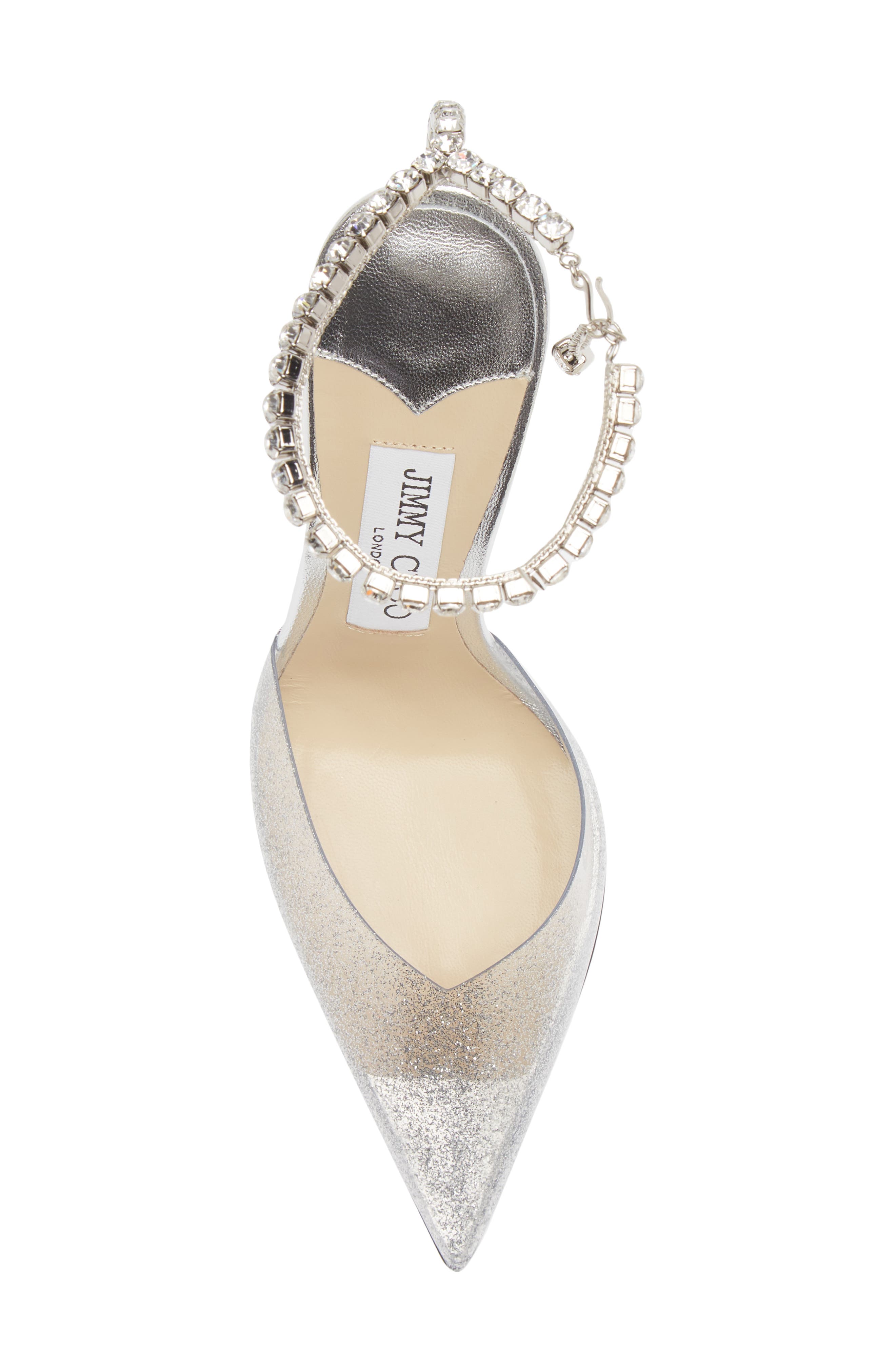 Jimmy Choo Saeda Glitter Crystal Ankle Strap Pointed Toe Pump, Alternate, color, 