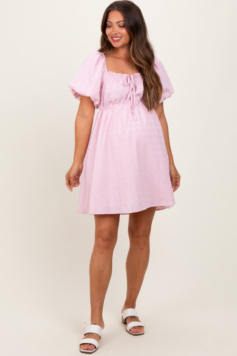Textured Bubble Sleeve Maternity Mini Dress, Alternate, color, Pink