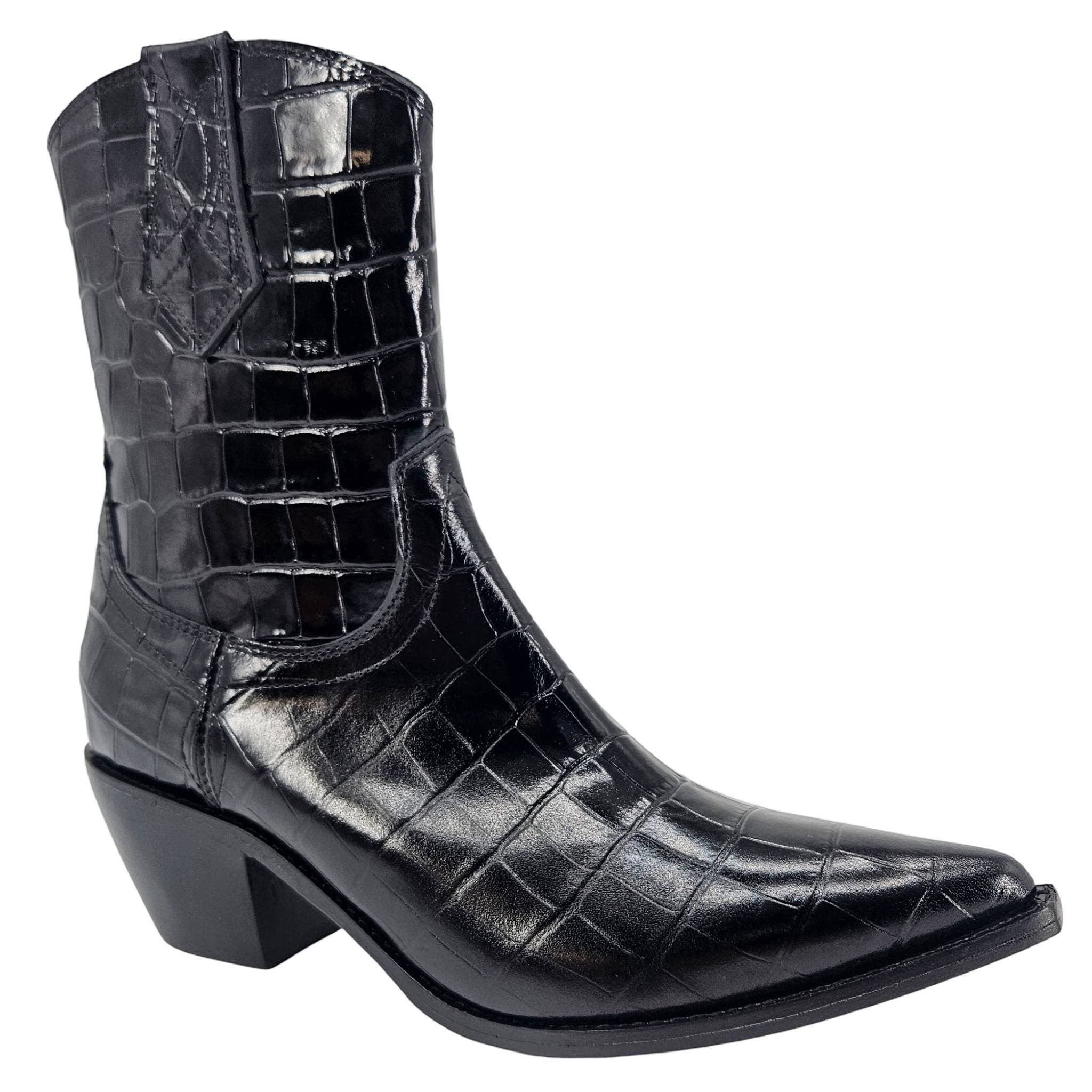 Madison Maison Croc Embossed Pointy  Ankle Boot, Alternate, color, Black