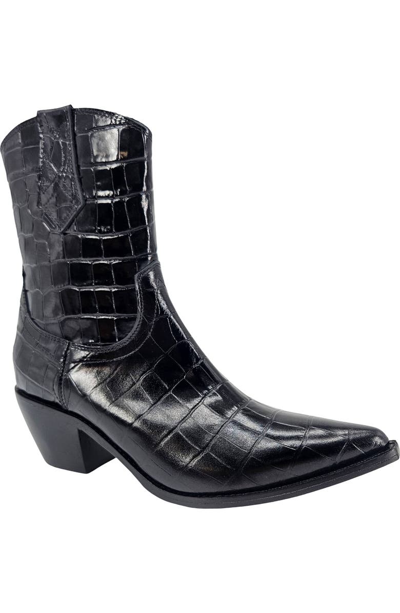 Madison Maison Croc Embossed Pointy Ankle Boot, Alternate, color, Black